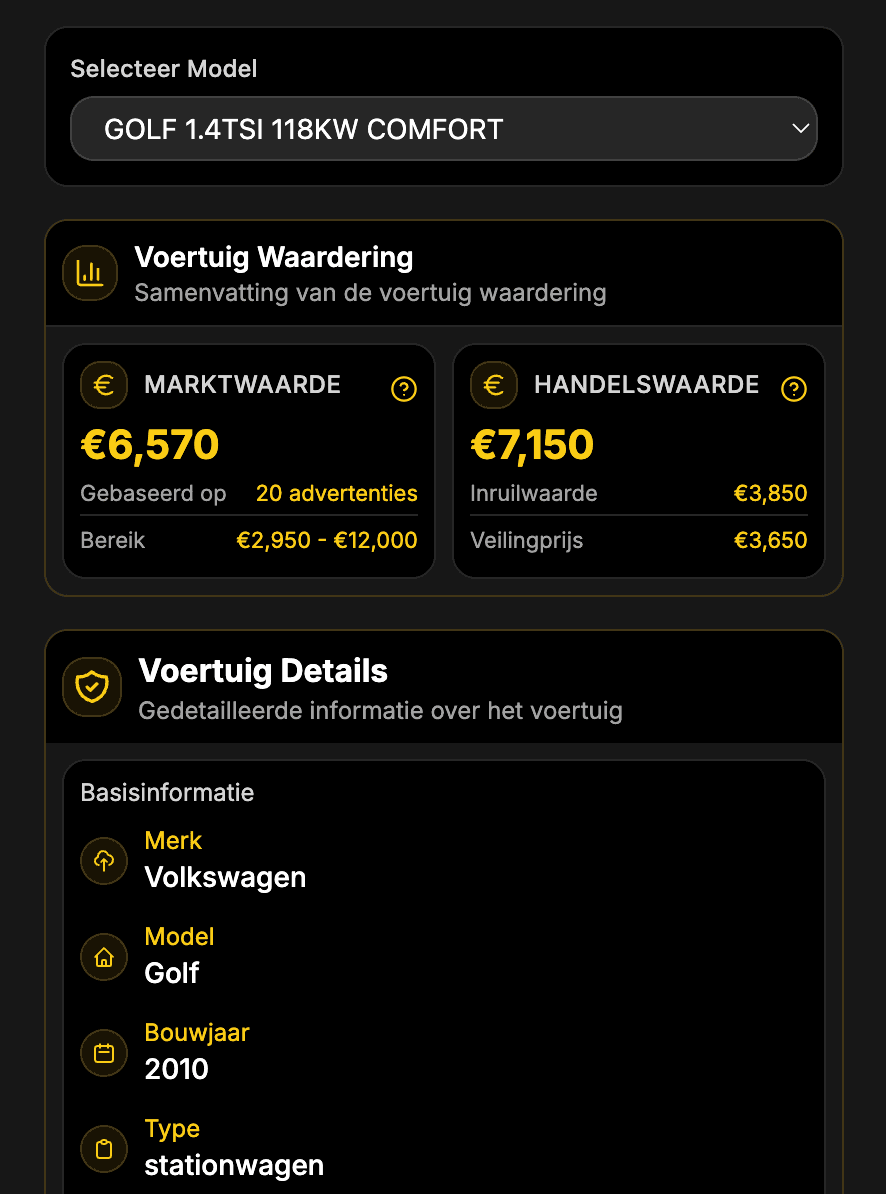 Kenteken Held Chrome Extension - Voertuig Waardering